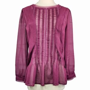 Anthropologie HD in Paris Sz 12 Purple Check Sheer Pintuck Drape Sheer Top